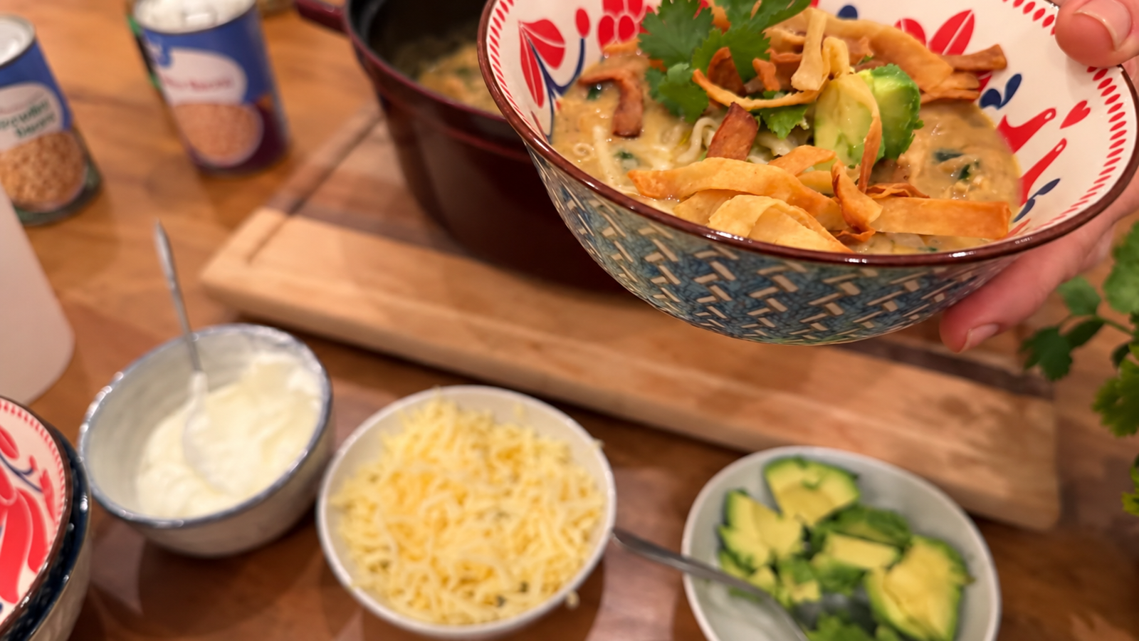 Creamy White Bean Chicken Chili with Tortilla Strips